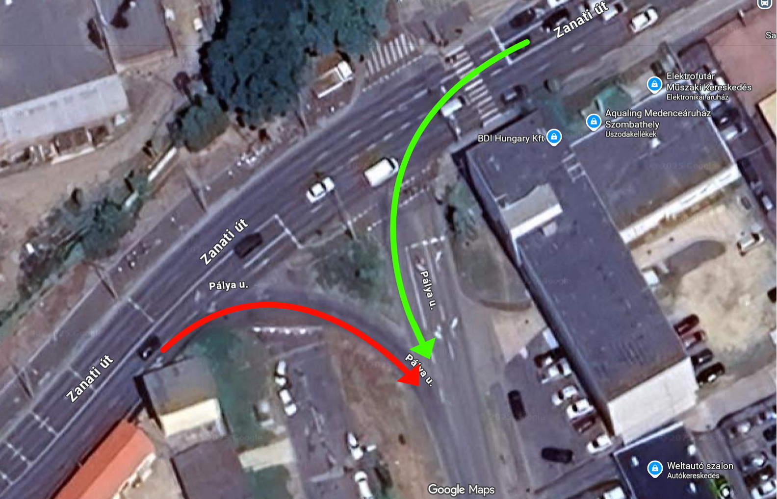 A jobbra kanyarodónak a Pálya utcánál elsőbbséget kell adnia a balról érkezőknek