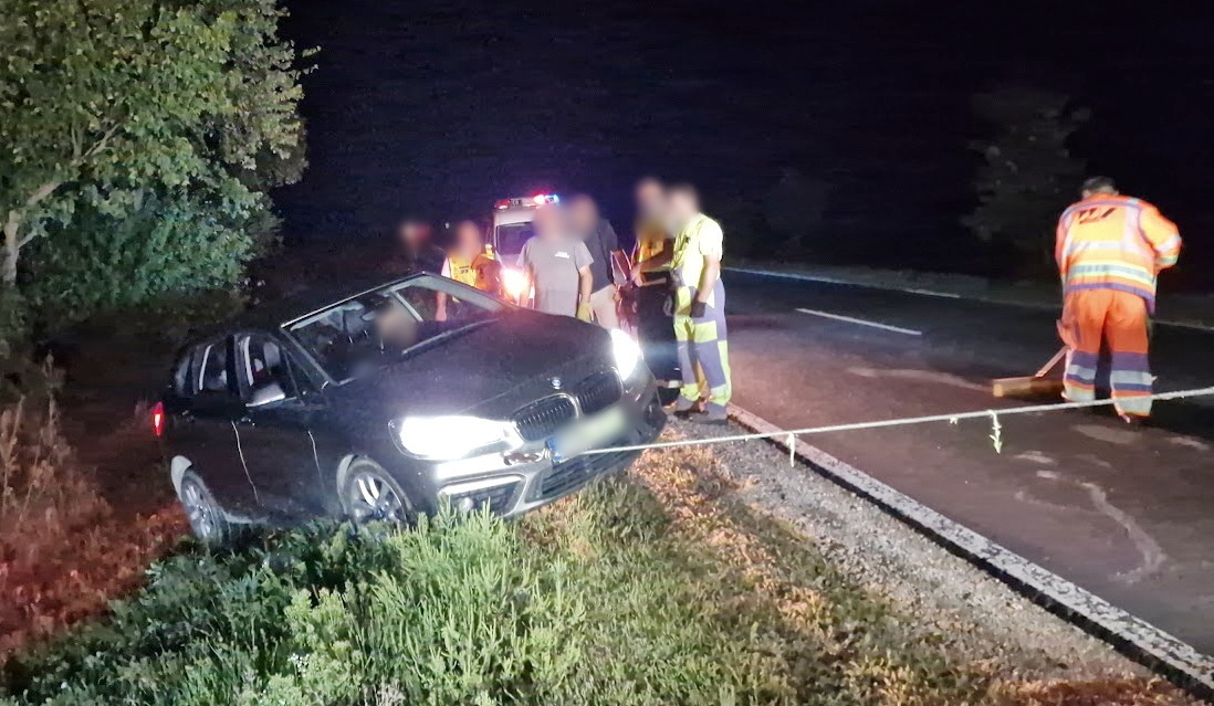 A szarvast elütő jármű mögött érkező autó sofőrje jobbra húzta a kormányt és a töltés oldalán állt meg