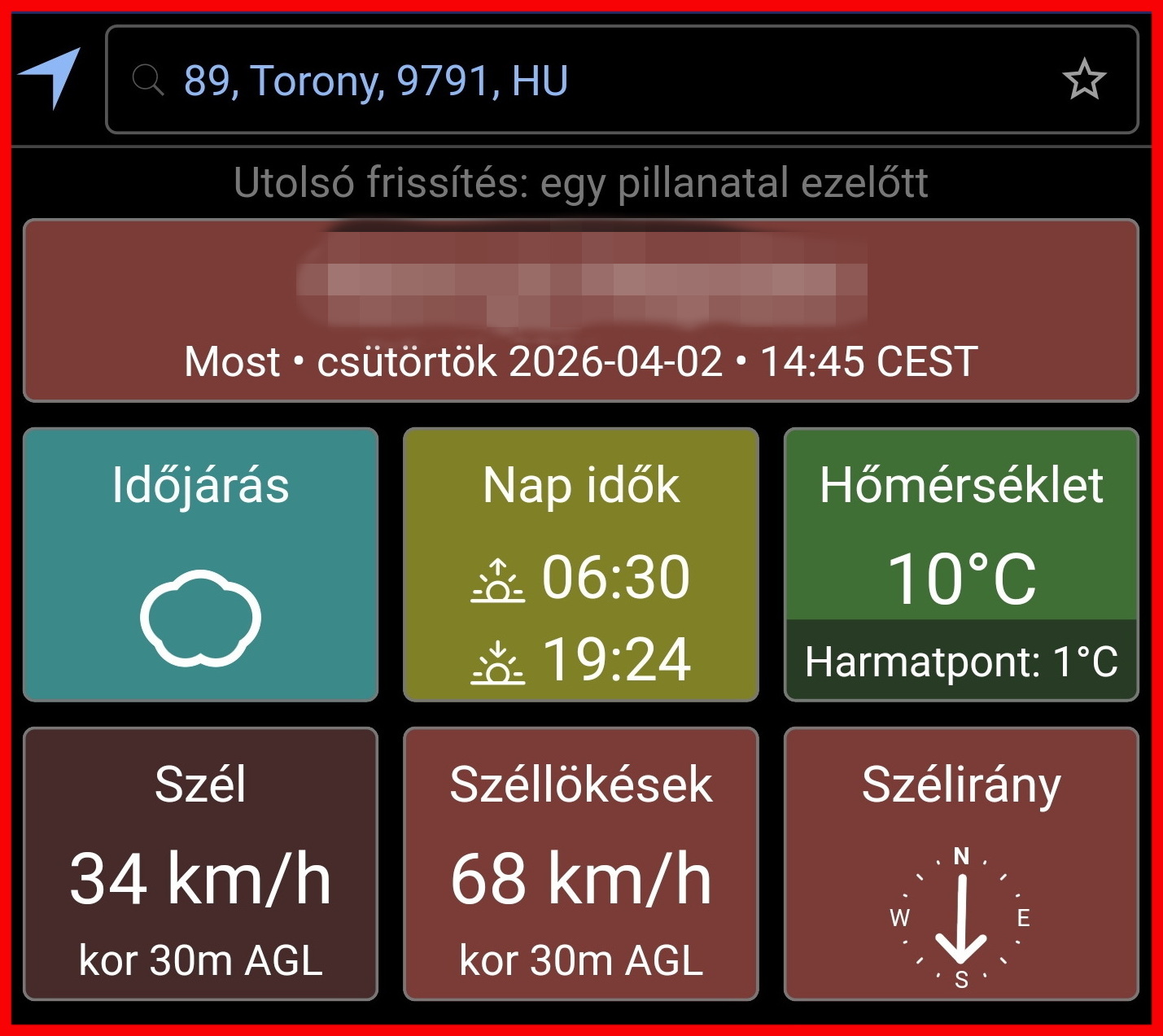 Erős széllökések voltak Torony közelében