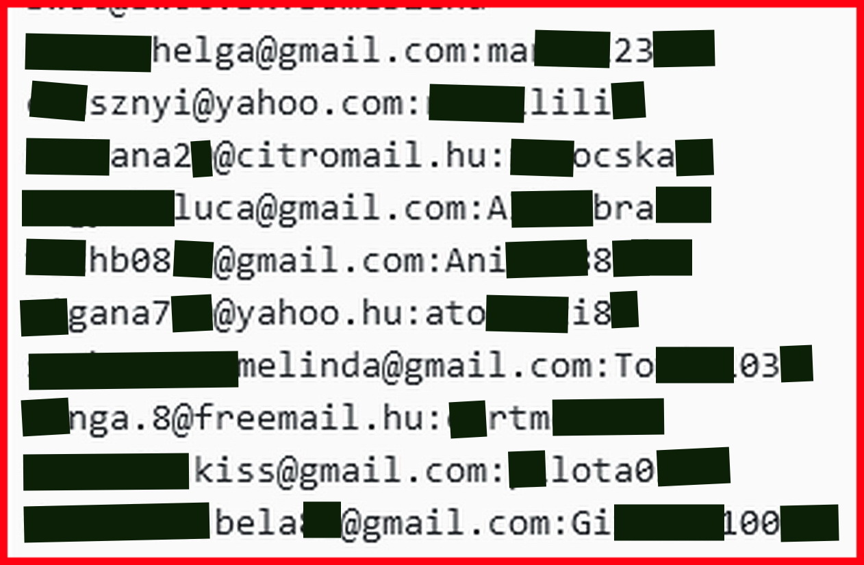 Magyar oldalról lopott emailcím és jelszó párosok az adatcsomagban