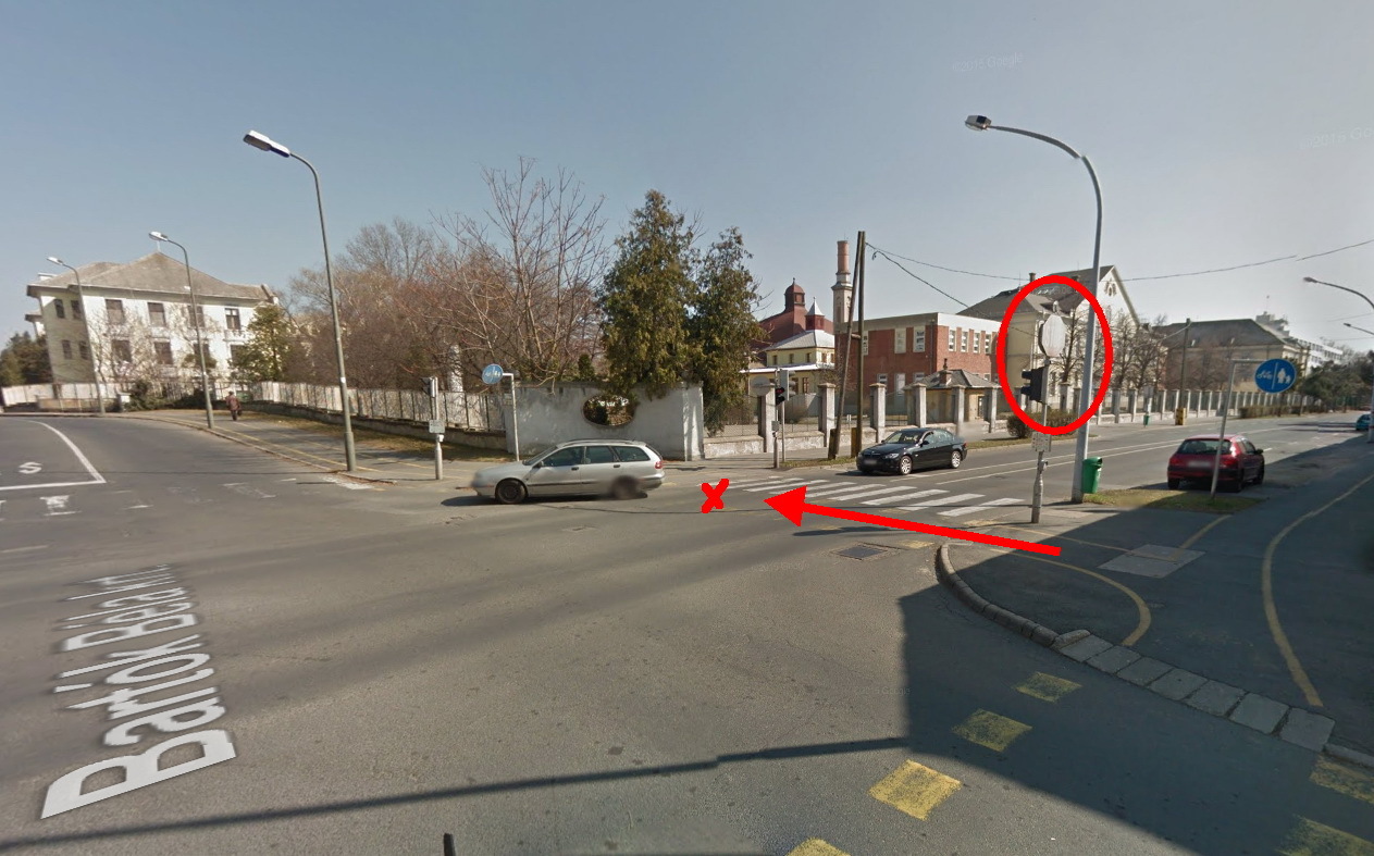 A Google Maps képén is jól látszik: a kerékpárosnak meg kellett volna állnia