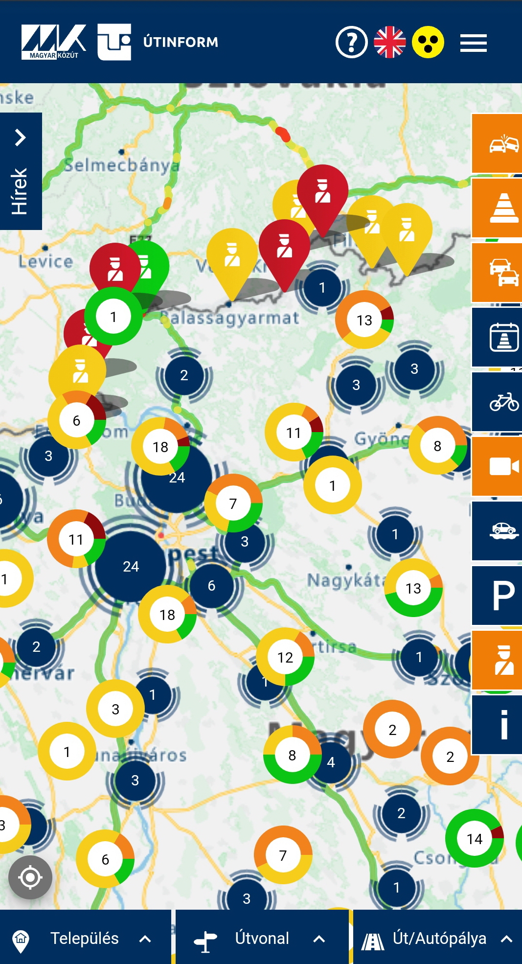 Mobiltelefonos képernyőkép, sok bekapcsolt szűrővel