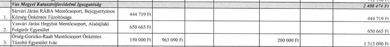 A nyertes vasi szervezetek