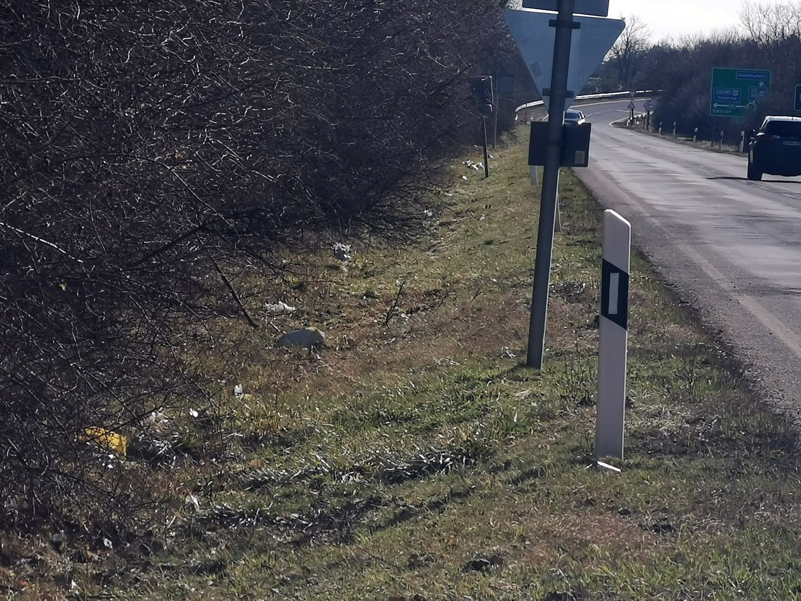 Kutyaürülékkel töltött zsákok a 88-as főút mellett