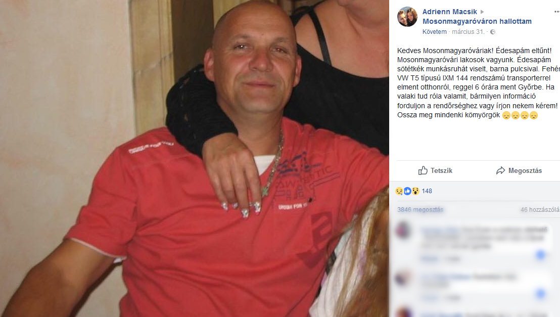 Mácsik Zoltánt kétségbeesetten keresi a családja - Fotó: Facebook