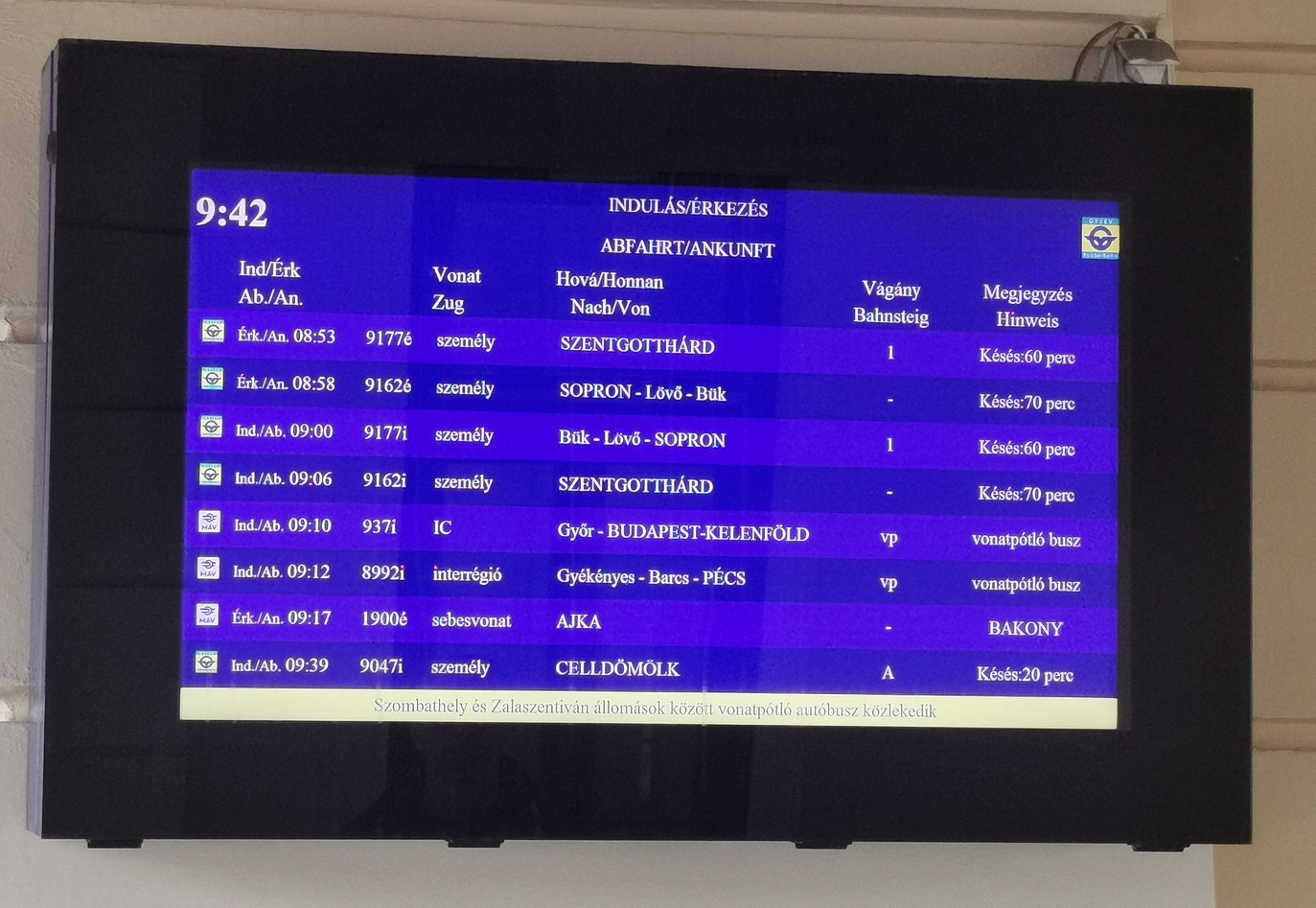 Késéseket okozott a meghibásodás - Szombathely állomás nem fogadott és nem indított vonatokat egy órán keresztül