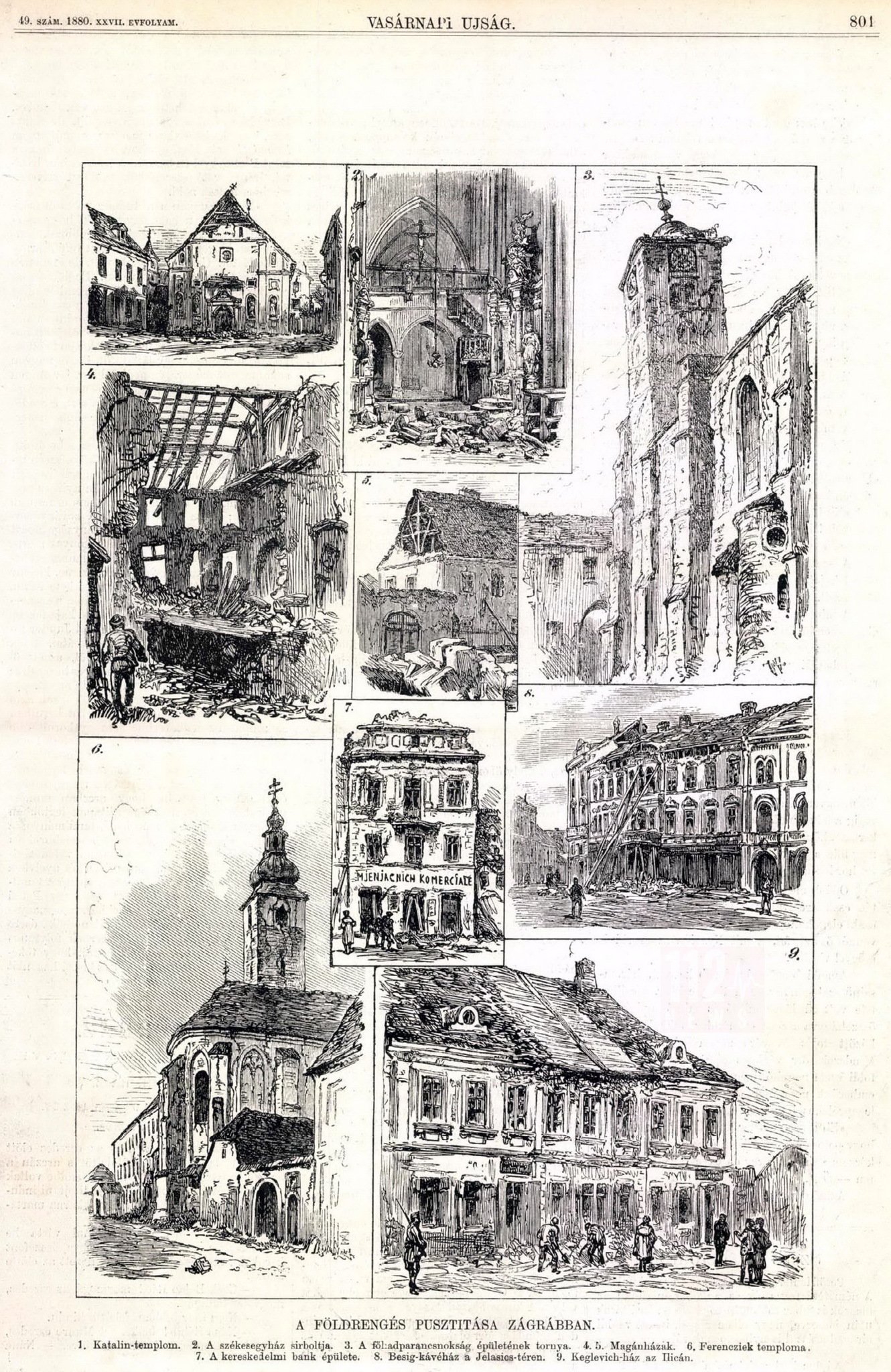 Az 1880-as zágrábi földrengés pusztításának képei a Vasárnapi Újságban