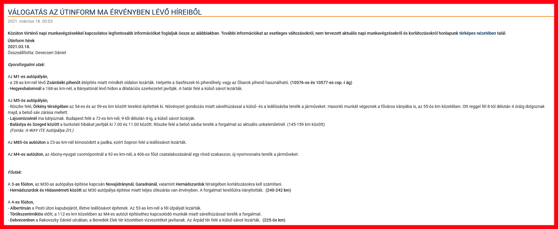 Megújult az Útinform weboldala