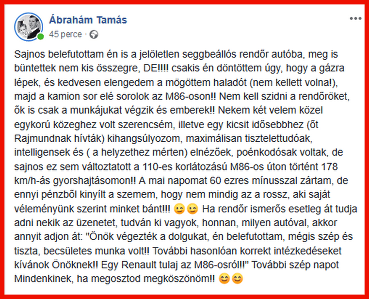 Az eredeti Facebook bejegyzés