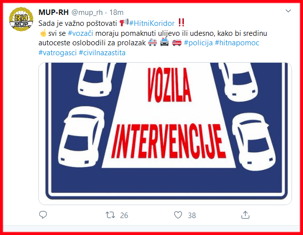 A horvát rendőrség Twitteren kéri a járművezetőket, hogy segítsék a mentésben résztvevők haladását