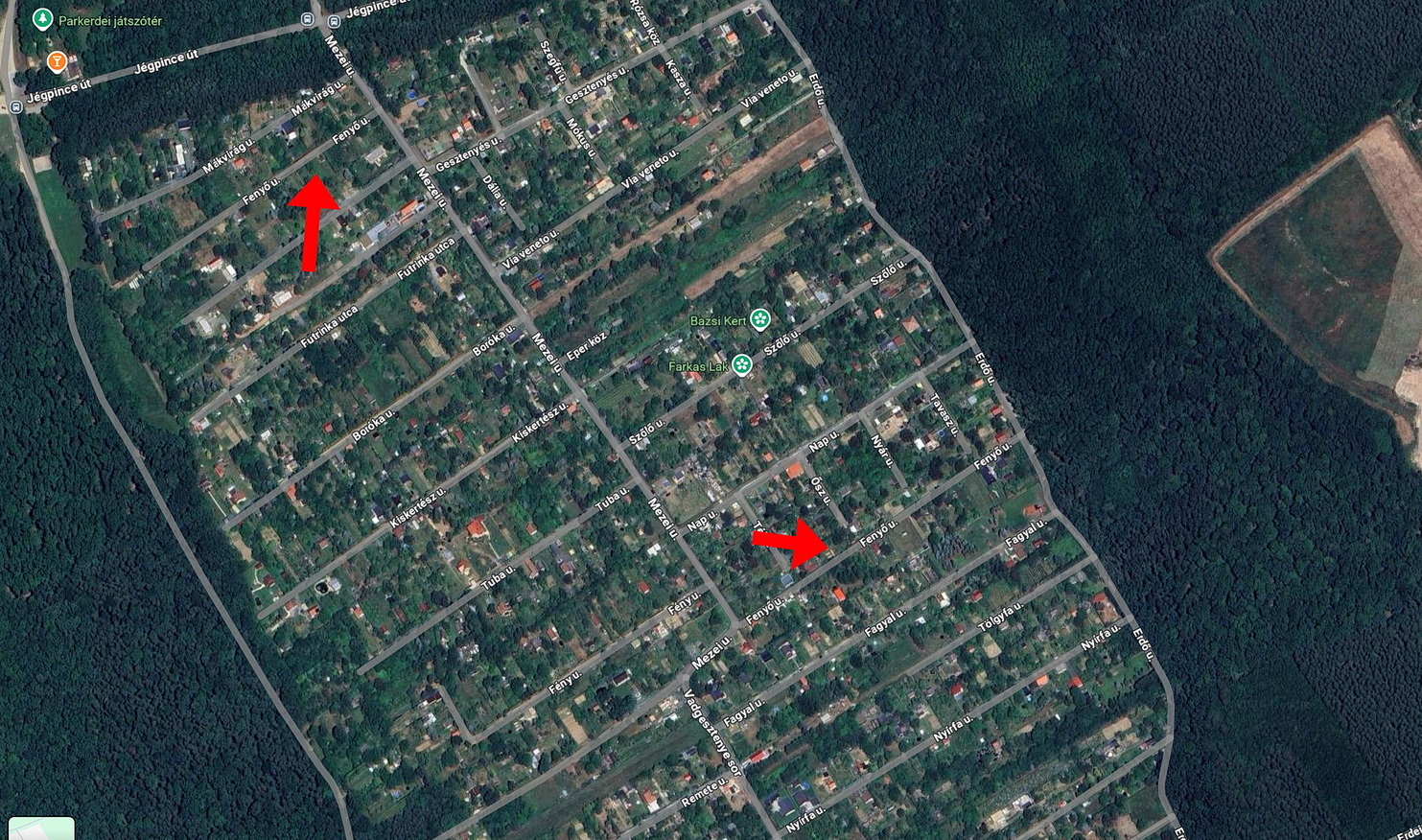 Két Fenyő utcát is jelez a térkép Forrás: Google Maps