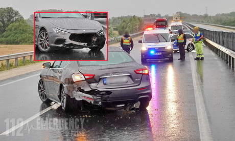 Felhőszakadáskor pördült meg egy Maserati az M86-os autóúton, Szelesténél