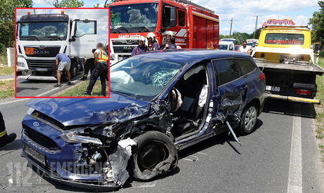 Kamera rögzítette az ütközést: Ford ütközött MAN tartályautóval a 86-os főúton, Szombathely közelében